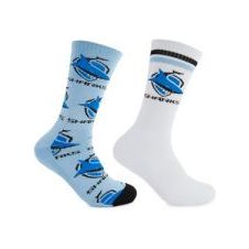 SHARKS CREW SOCKS 2 PACK NRL